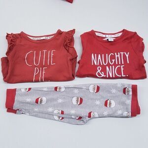 RAE DUNN Toddler Girls 2T Red Shirt Leggings Pajamas Christmas Holiday Santa
